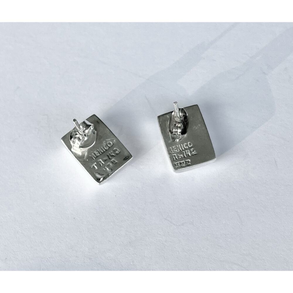1960s Taxco TA-142 925 Silver & Black Onyx Baguette Rectangle Post Stud Earrings - Picture 7 of 8